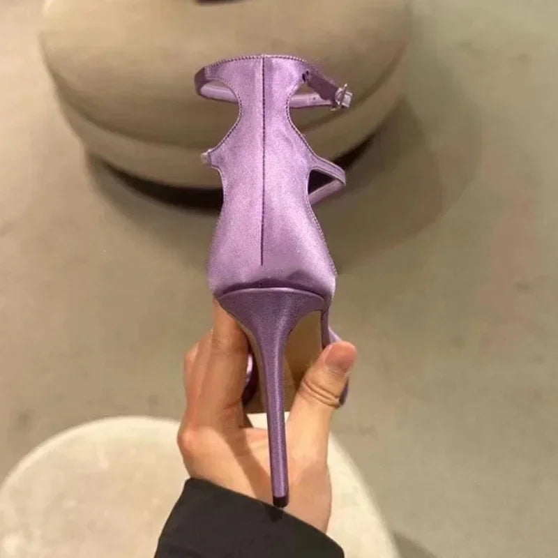 Sexy Luxury Satin High Heels Women Designer Party Dress Shoes Square Head Gladiator Sandals Female Slingback Sandals Women Pumps