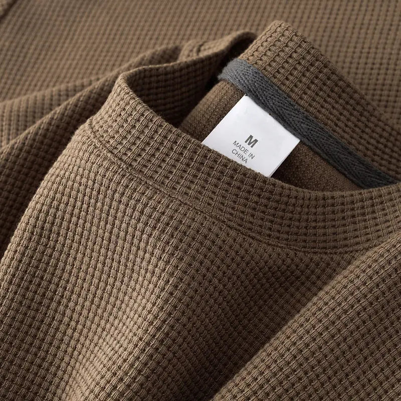 Men's New Summer Waffle Round Neck Short Sleeve T-Shirt Comfortable Breathable Short-Sleeved Top for Casual Wear