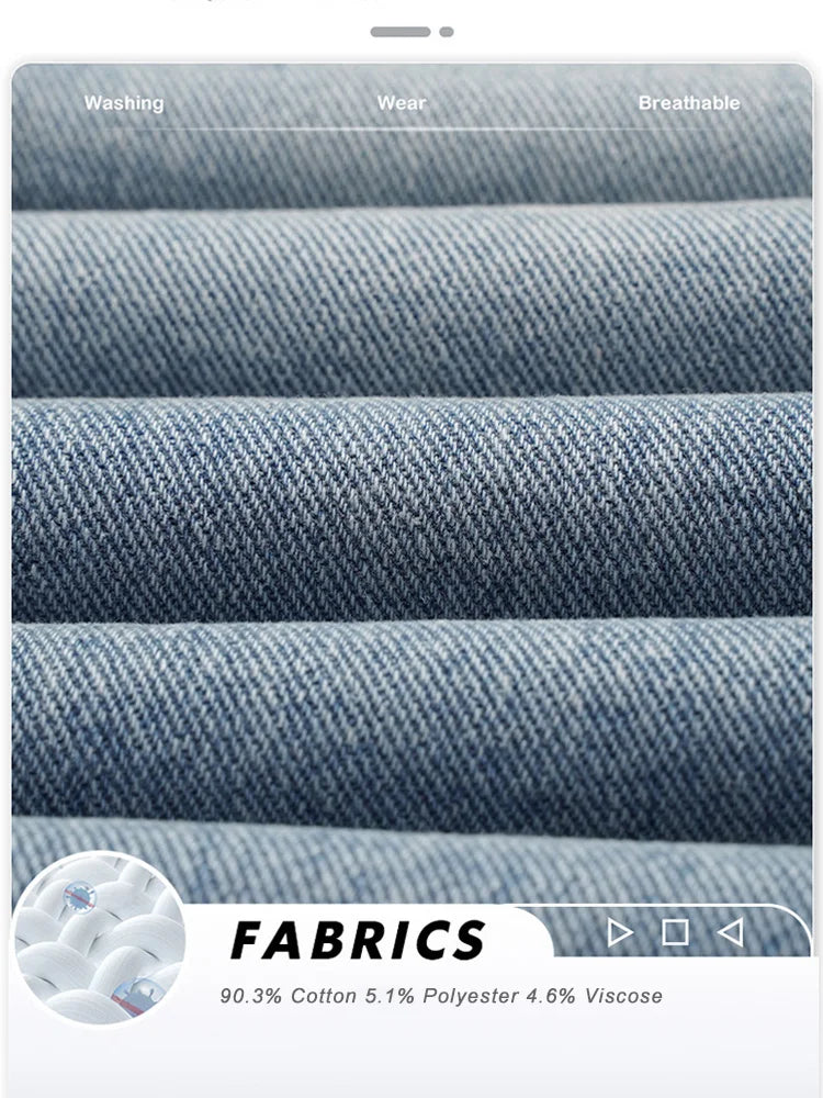 Spring Autumn Men's Jeans Straight Denim Pants Banding Waist Cotton Streetwear Wide Leg Loose Casual Blue Long Jeans Trousers