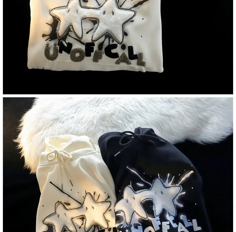 American Style Street Flocking Star Hooded Sweatshirt For Men Women Couple Loose Fit Oversize Spring Autumn Thin Jacket