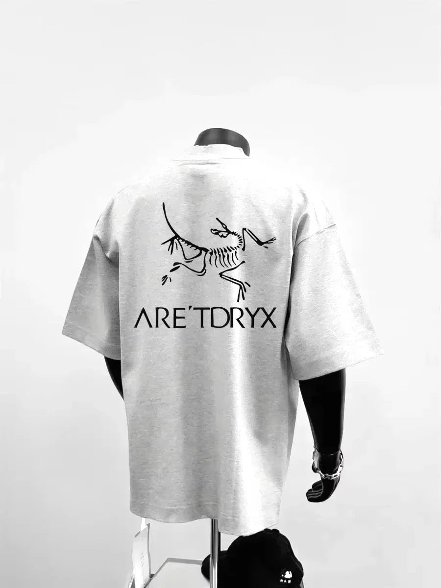 Men's Minimalist Cotton T-Shirt Skeleton Contrast Print Streetwear Top Gray Crew Neck Summer Graphic Tee