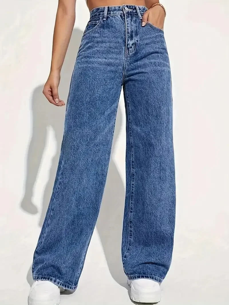 High Waist Washed Ladies Jeans Long Straight Fashionable Versatile New 2025 Cross-Border Women's Denim Pants Chinese Style