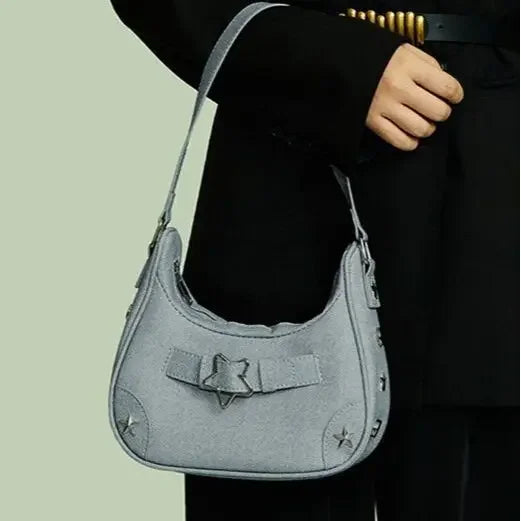 Handbag, women's small bag, mobile phone bag new high-end feeling, autumn retro denim star girl shoulder bag niche hand bag