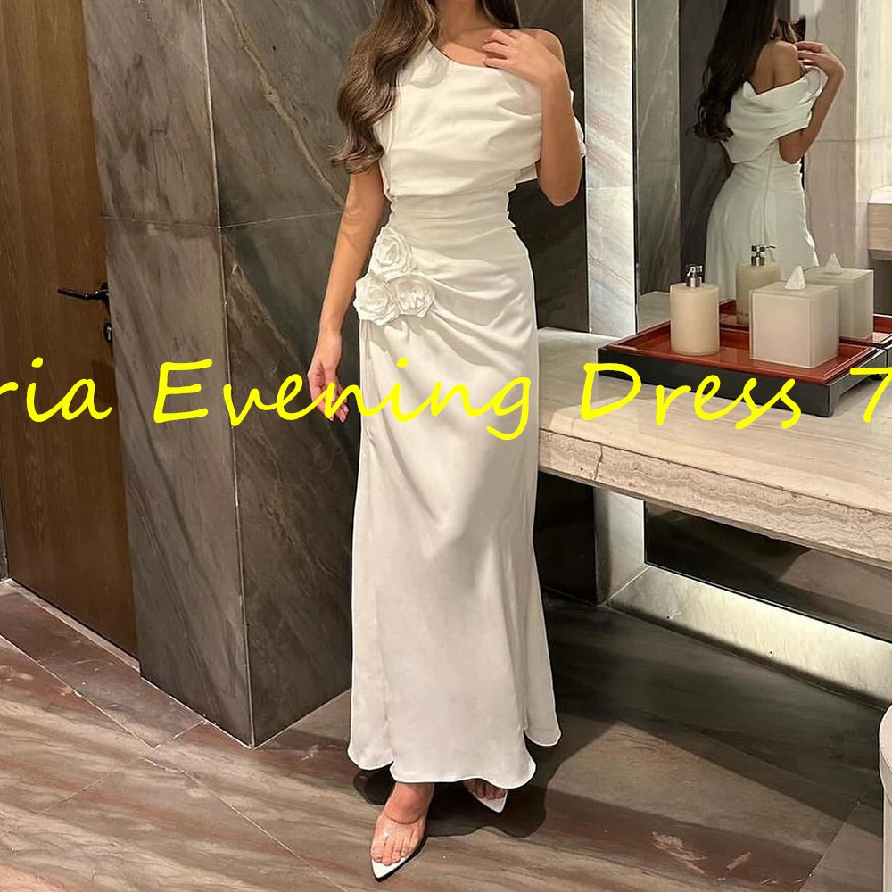 Customized Elegant Straight Ankle Length Strapless Jersey Sleeveless Flowers Pleats Evening Dress Classic vestidos para mujer