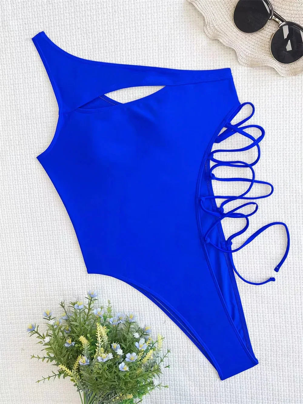 High Cut Drawstring Bikini Black Sexy Hollow Out Luxury Swimsuit Cross Bandage Monokini Punk Swimwear Women Bath Beach Swim Suit