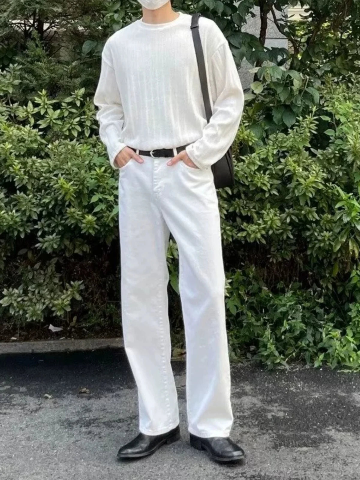 Retro White Jeans Men Women Loose Drapey Straight Leg Long Trousers Trendy Spring Autumn Waed Denim Pants Casual Straight Cut