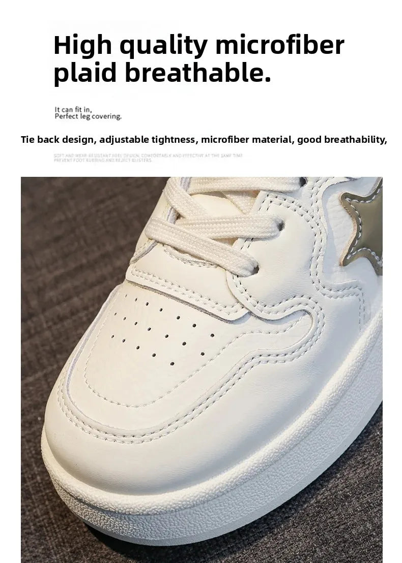 Women's Star Design Thick Bottom Sneakers Soft Sole Student Low Top Shoes Breathable Polyurethane Upgraded Spring 2025