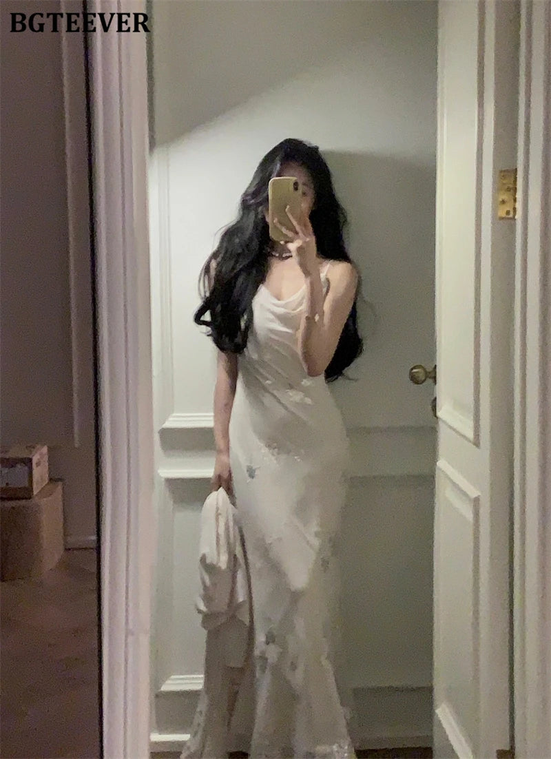 BGTEEVER Autumn Winte Slim OL Embroidery Set Long Sleeve Cardigans & Spaghetti Strap Package Hip Dress Ladies 2 Pieces Set