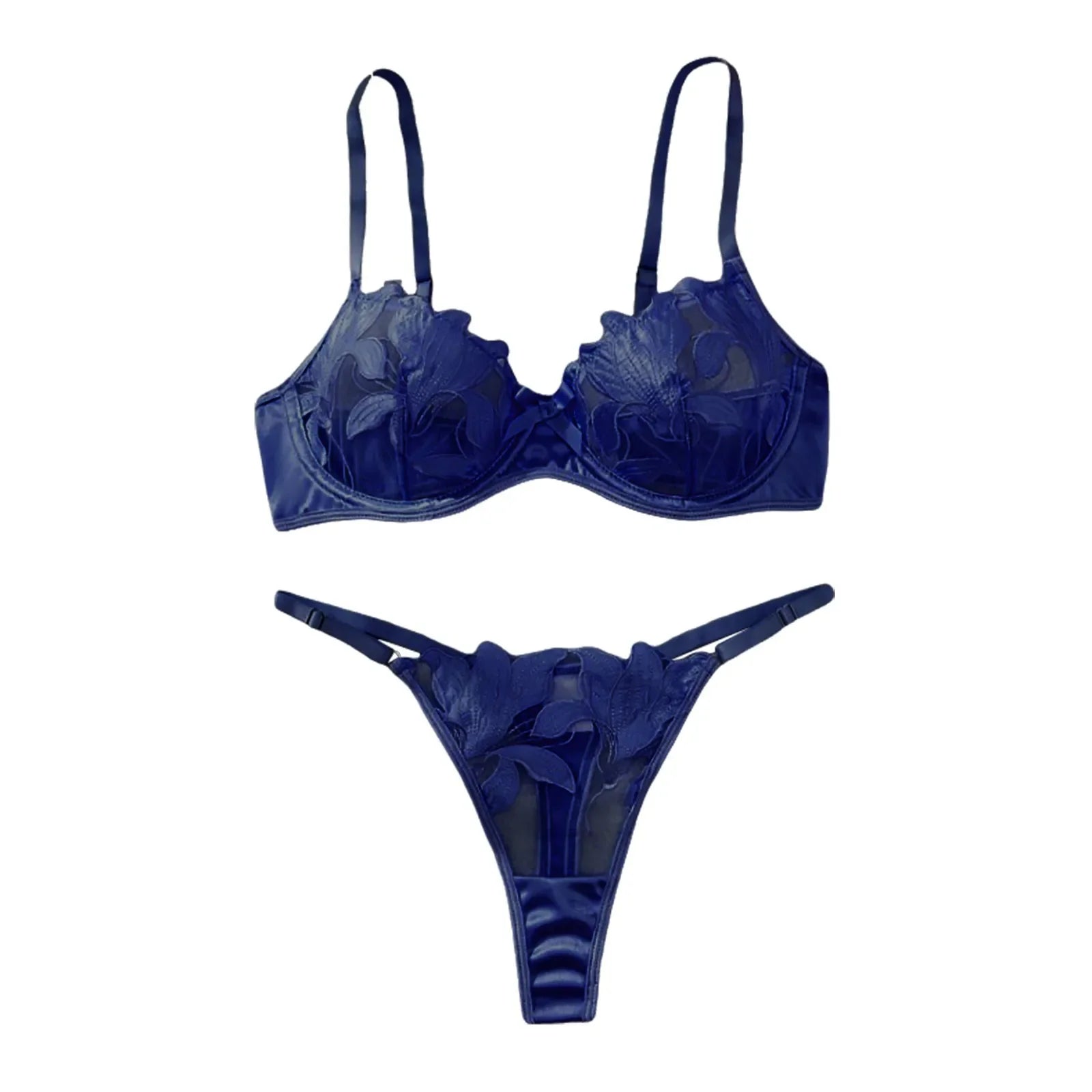 Women'S 2 Piece Lingerie Set Floral Embroidered Lace Sexy Satin Mesh Ingerie Bra And Panty Set Negligee Lingerie Sexy