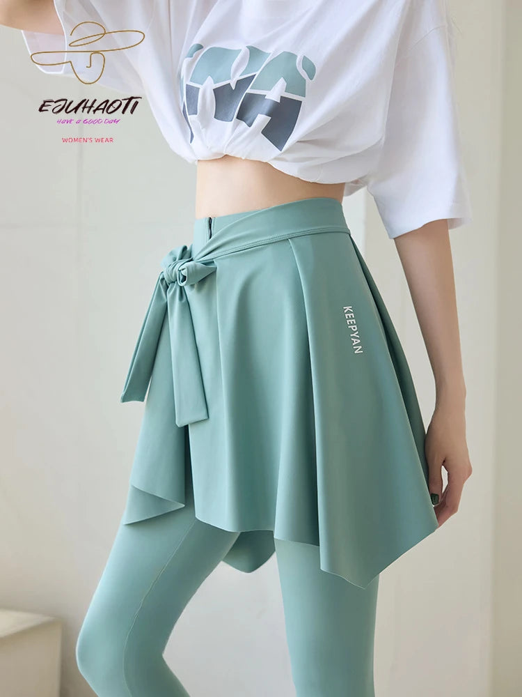 One-piece Skirt Women's Yoga Butt Curtain Sports Tennis Fitness Lace Up Irregular Mini Kirt Outer Wrap Skirts Prevent Exposure