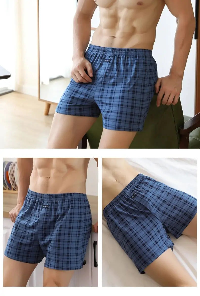 Plus Size M-3XL Men's Aro Pants Cotton Lattice Underwear Loose High Waist Summer Thin Breathable Home Shorts Pouch Underpants