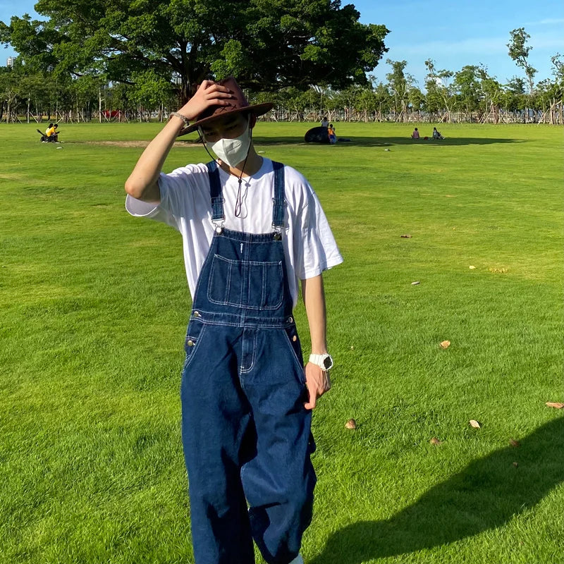 Retro American Design Denim Overalls Straight Loose Workwear Pants ex Couple Ameika Straight Leg Jeans Youth Trend