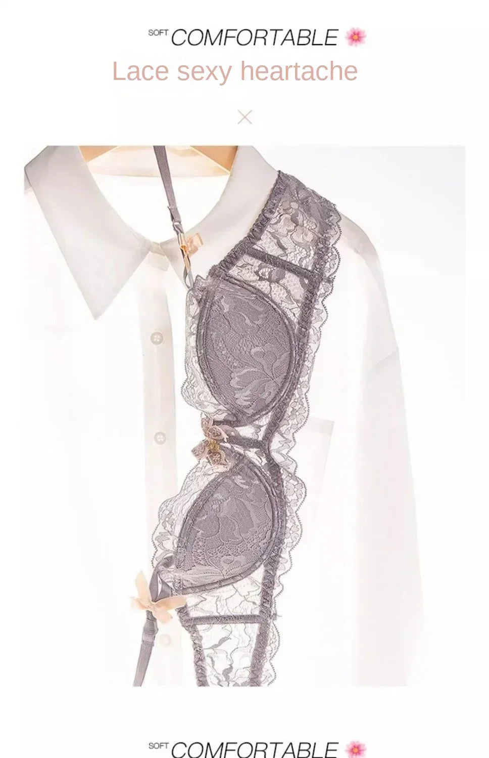 MOYISU Rabbit Ear AB Cup Pure Desire Girl Bra Set | Pull-up Bra with Bow | Breathable French lace Bra | Anti-slip Cup Date Night