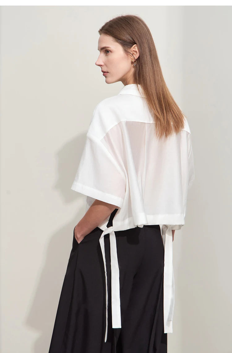 Amii Minimalism 2024 Women Shirt Summer New Lapel Casual Loose Short Belt Female Drop Sleeves Solid Fashion Blouse Tops 12452020