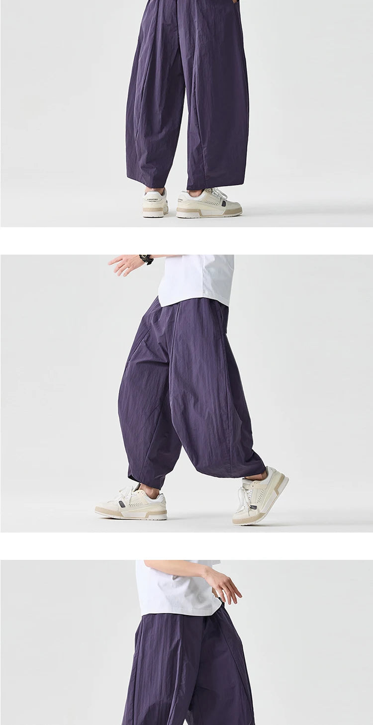 Men Wide Leg Pants Summer Light Thin Solid Casual Harun Pants Elastic Waistband Loose Oversize Lantern trousers Men Clothing