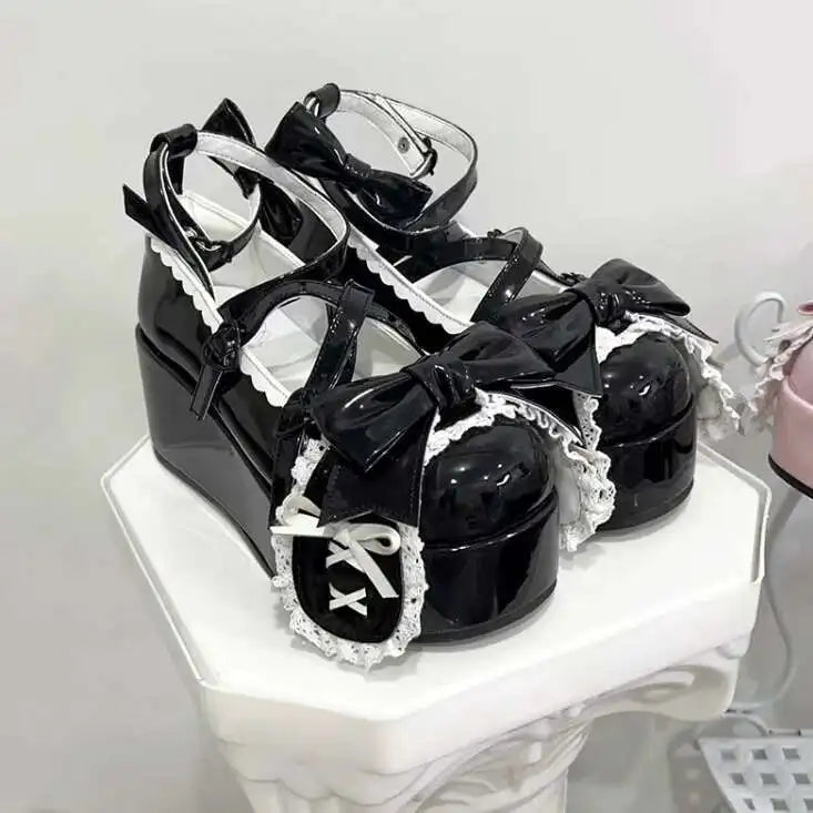 women Lolita shoes summer Lovely Girls lolita Cute Butterfly-knot Platform Shoes Sweet Rabbit Ears Mary Janes Elevator Shoes