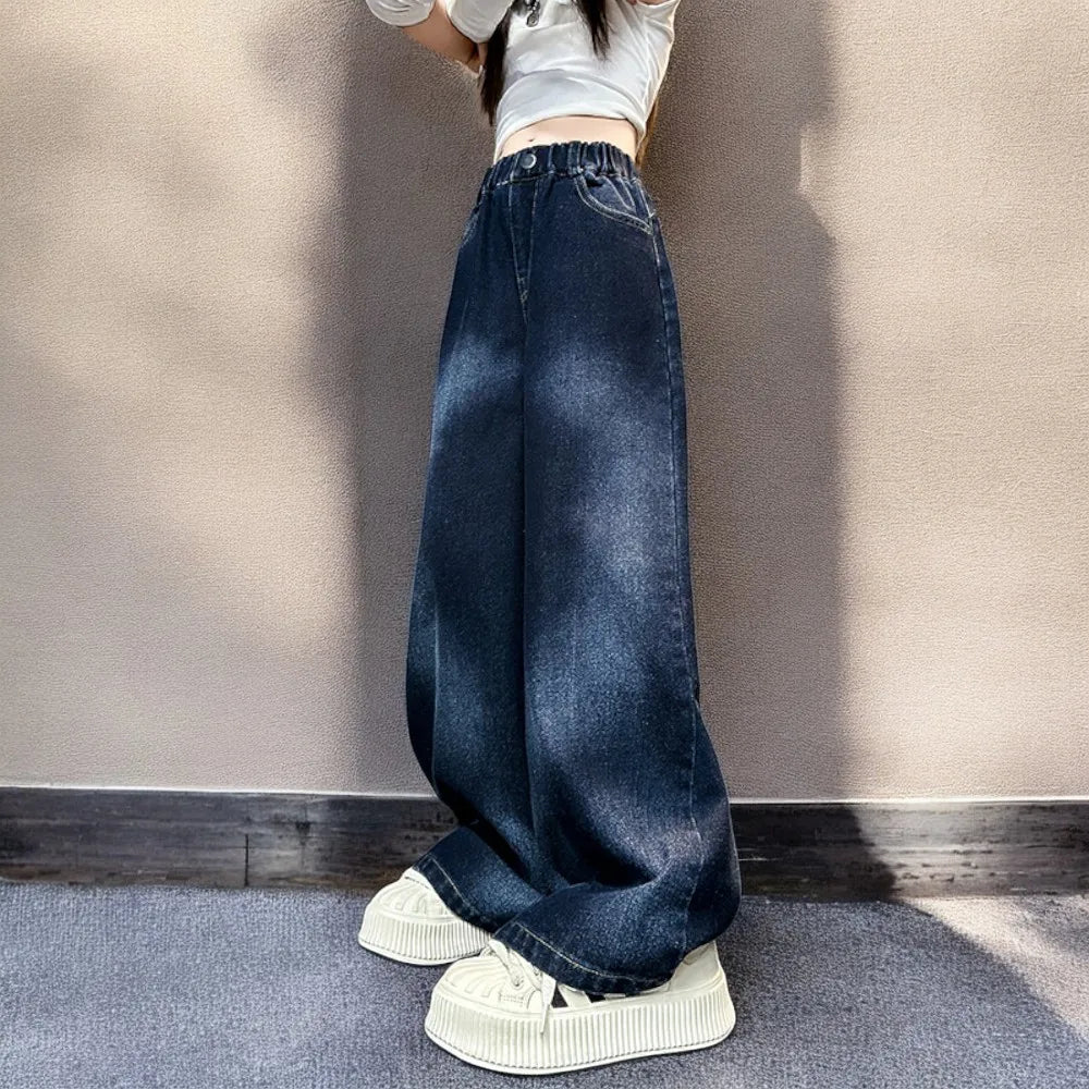 Autumn Kids Cargo Jeans for Girls Loose Pants Children Baggy Trousers School Teenagers Outfits Baby Clothes 5 7 9 10 11 12 Years