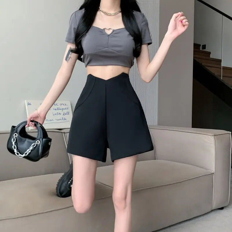 Woman Suit with Short Pants Grey Wide High Waist Irregular Shorts for Women Aesthetic Wholesale Elegant Harajuku Fashion To Wear