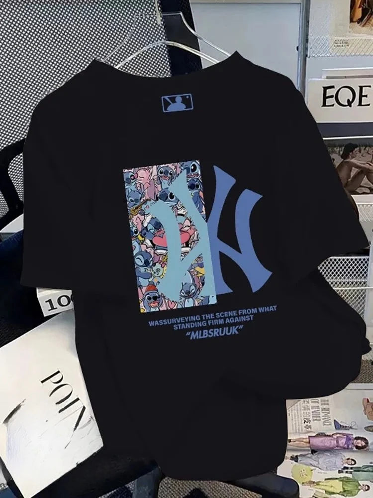 American Pure Cotton High-end Short-sleeved Summer New Print for Couples, Loose and Versatile, Fashionable -looking