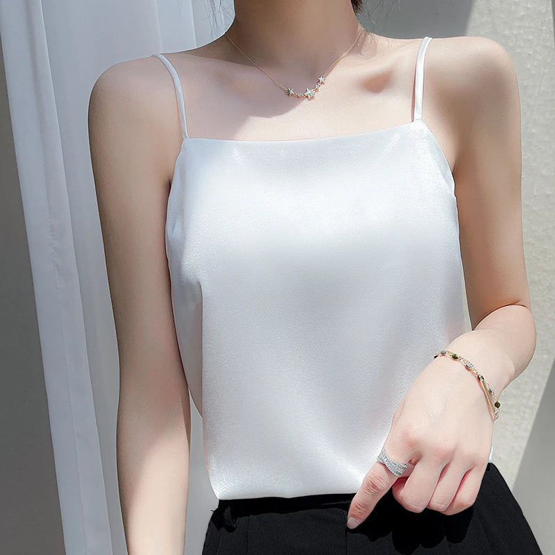 Women' Summer Sling One Line Collar Camis Cool Comfort Silk Suspender Sexy Suspender Top New Undershirt Fashion Thin Style Sling