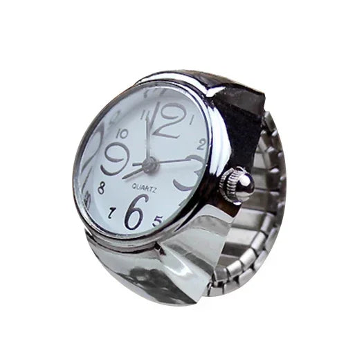 Colorful Watch Ring Women Men Retro Sliver Pointer Quartz Clock Finger Rings Punk Alloy Strap Watches Jewelry Accessories