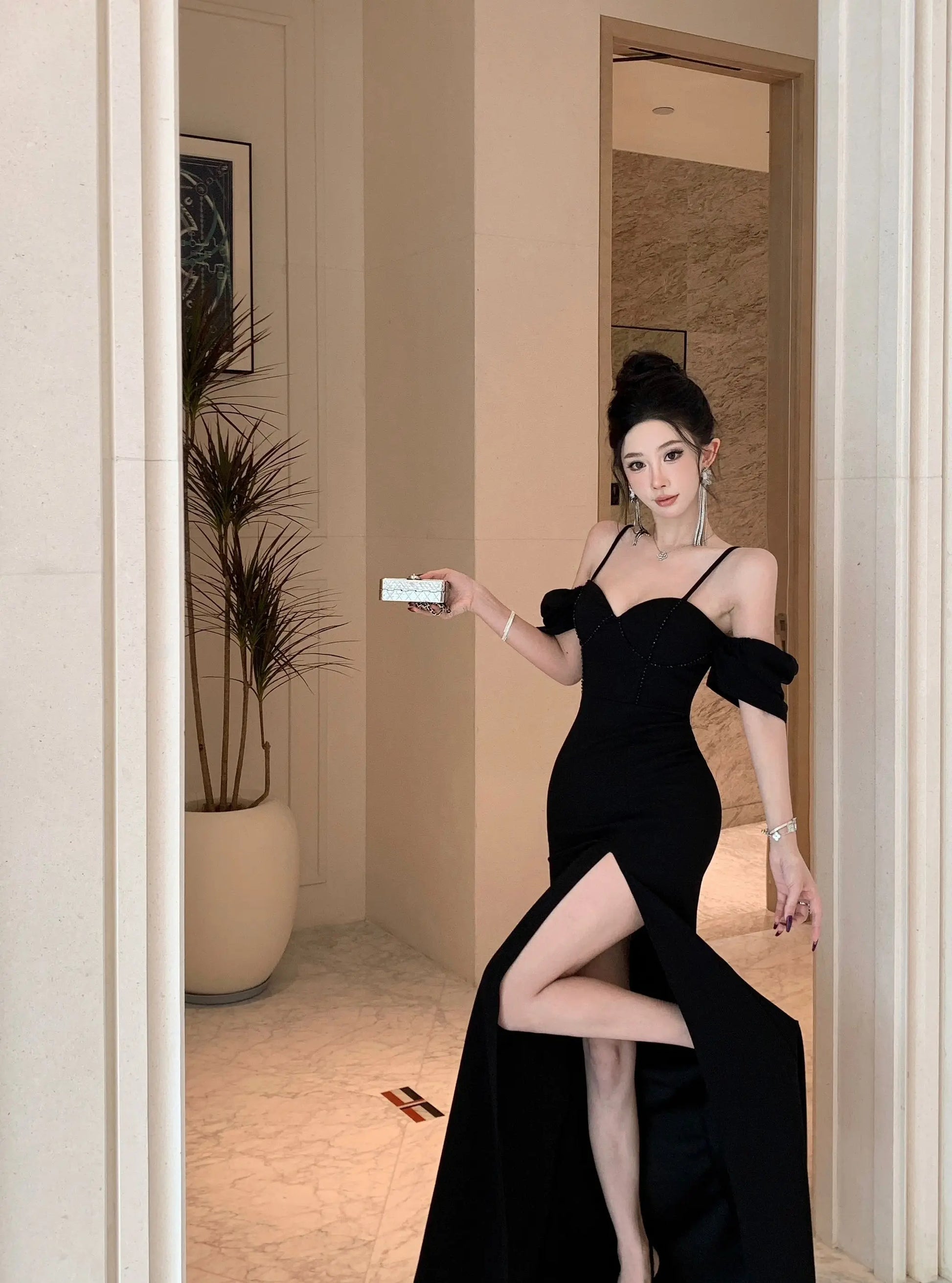 Sexy Spaghetti Straps Womens Dresses Off Shoulder Slash Neck Elegant Gowns Luxurious Evening Party Long Dress Split Vestidos New