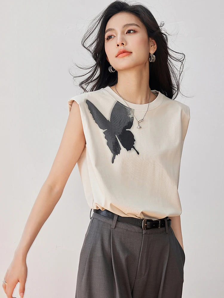 Butterfly Print T Shirt Y2k Harajuku High Street Fashion Casual Women T-shirt Summer New Sleeveless Top Tees Clothes
