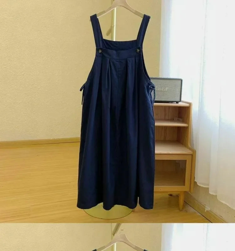 Large Size Women's Summer New Style Loose Slimming Strap Dress Forest System Vintage Retro Big Code Halter Neck Dress