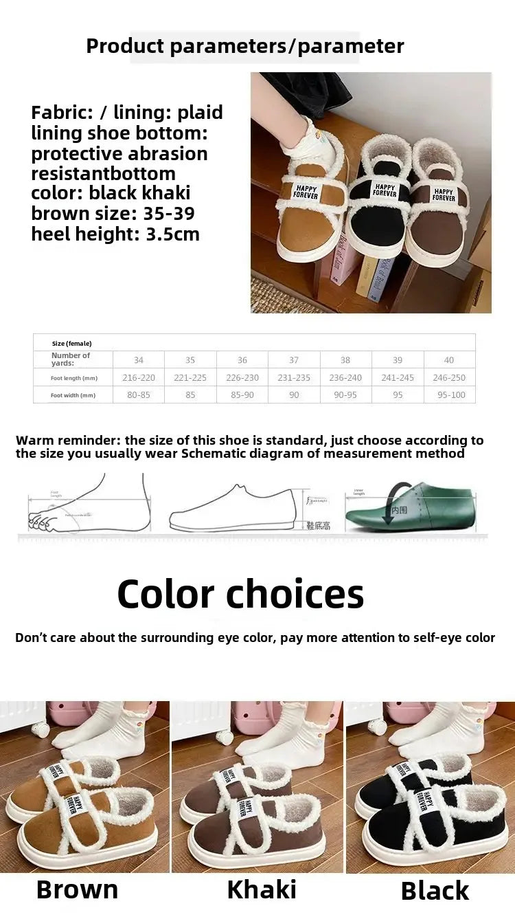 Thick-Soled Cotton Slippers For Women Winter Indoor Home Use Non-Slip Fleece-Lined Warm Cotton Shoes Outerwear Winter