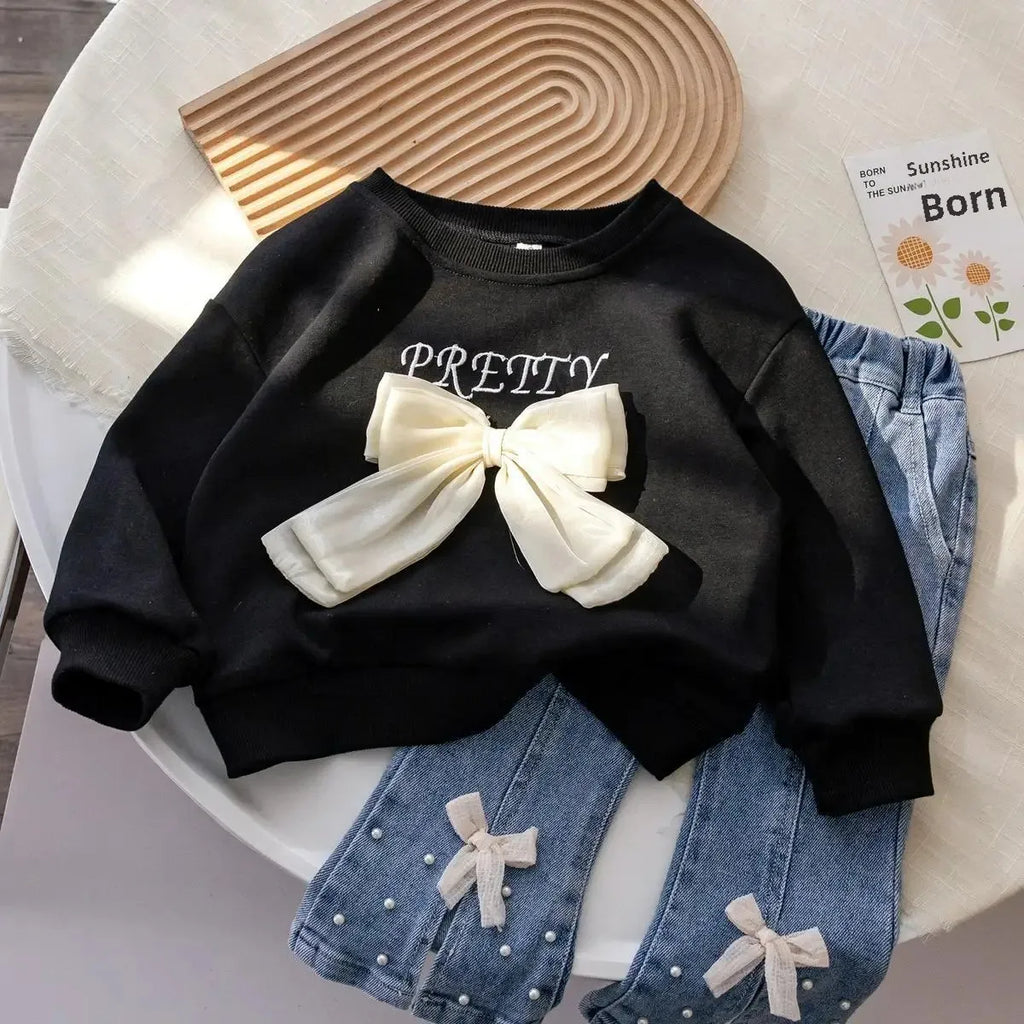 Stylish Women's Sweatshirt Bowsweatshirt 2024 Spring Autumn Korean Version Pullover Shirt Baby Spring Decoration Top New Model