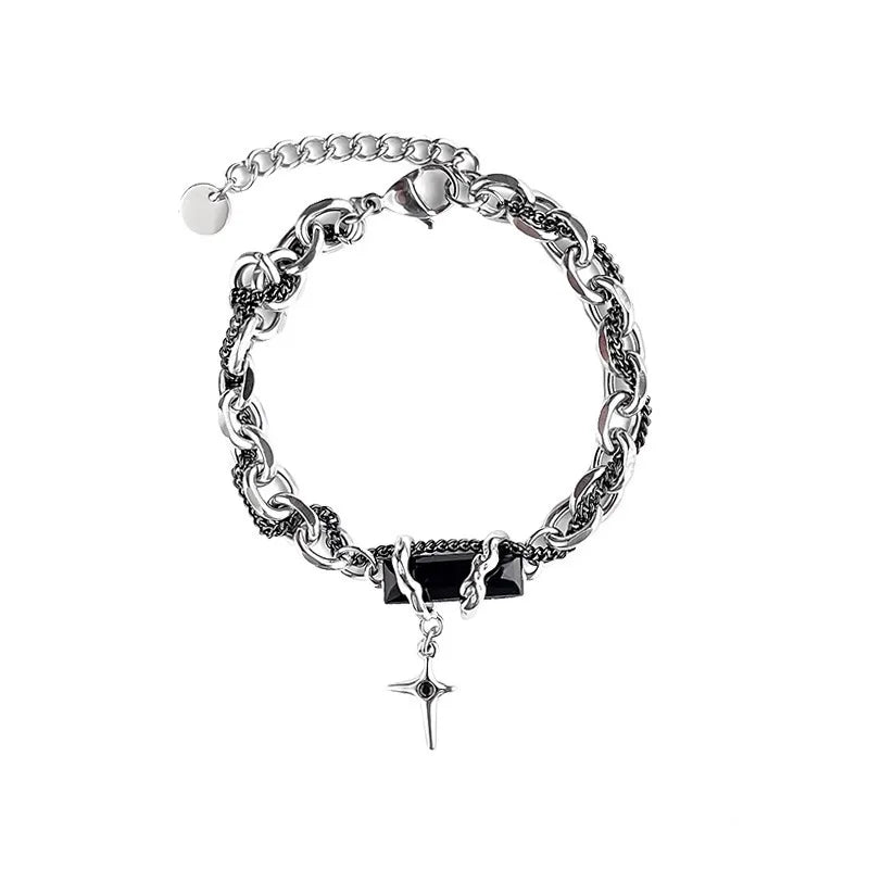 2024 Retro Black Zircon Star Bracelet for Women Men Gifts Trend Titanium Steel Chain Unisex Goth Jewelry New Couple Accessories