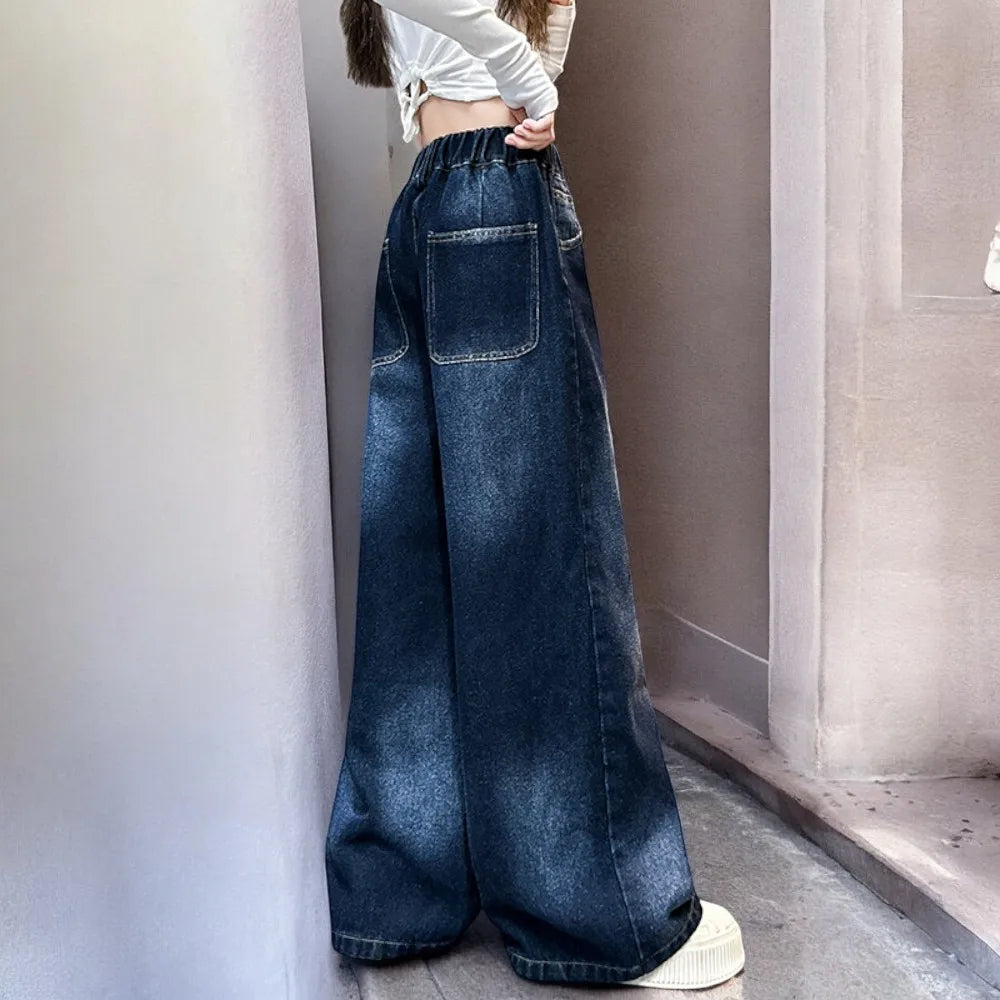 Autumn Kids Cargo Jeans for Girls Loose Pants Children Baggy Trousers School Teenagers Outfits Baby Clothes 5 7 9 10 11 12 Years