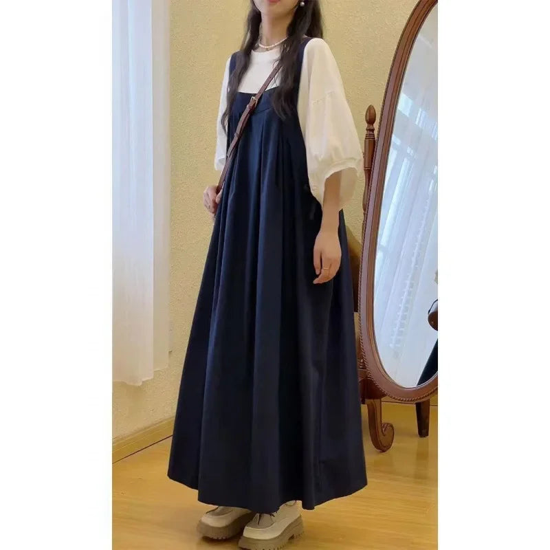 Large Size Women's Summer New Style Loose Slimming Strap Dress Forest System Vintage Retro Big Code Halter Neck Dress