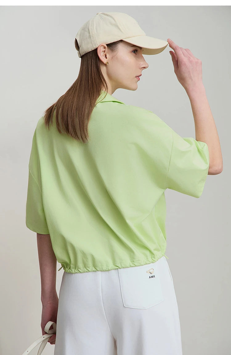 Amii Minimalist Cotton T-Shirts For Women 2025 Summer New V-Neck Pullover Loose Short Shoulder Sleeve Chic Commute Tops 12552001