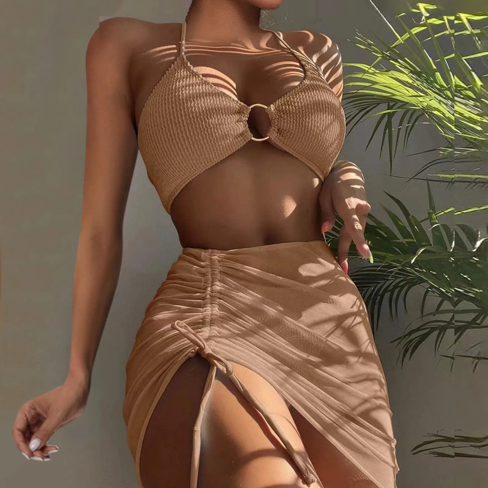 Women'S Summer Beach Swimwear Bikini Cover Up Four Piece Sexy Mesh Cover Up Three Pointed Bikini Swimsuit Fashion Beachwear