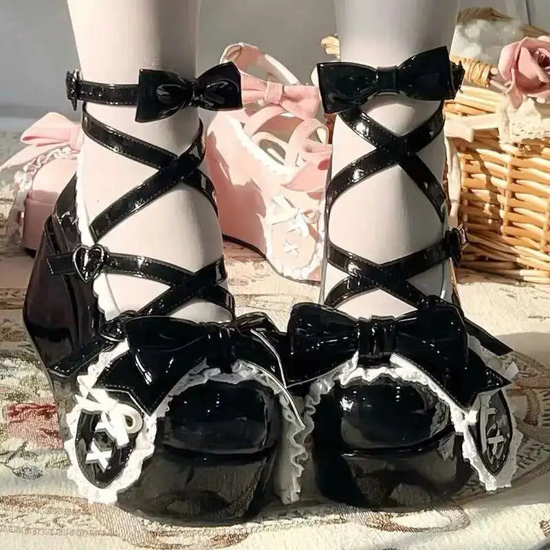 women Lolita shoes summer Lovely Girls lolita Cute Butterfly-knot Platform Shoes Sweet Rabbit Ears Mary Janes Elevator Shoes