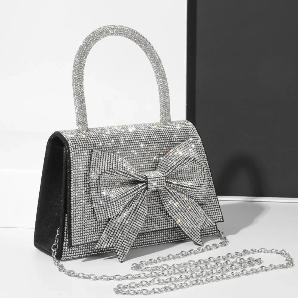Evening Bag For Women Luxury Diamond Bow Handbags Glittering Bridal Bag Golden Mini Purse For Wedding Party Bags