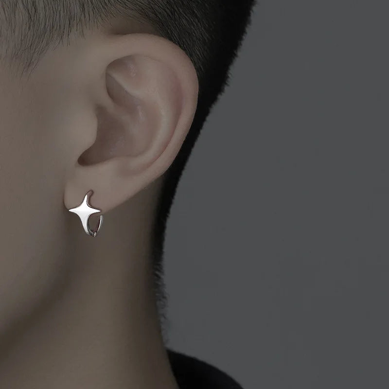 1Pcs Gothic Silver Color Star Hoops Earrings For Women Men Teens Luxury New Fashion Trendy Party Jewelry Aesthetic Accessories