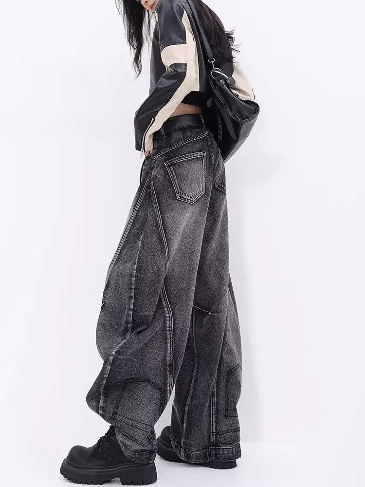 Design-sensual Wide-leg Jeans for Women in Spring and Autumn New Style High Waist Loose and Slimming Floor Baggy Women's