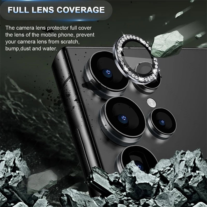 Bling 3D Diamond Metal Camera Ring Protector For Samsung S25 S24 Plus S23 S22 Ultra S 23 25 5G HD Tempered Glass Alloy Lens Cap
