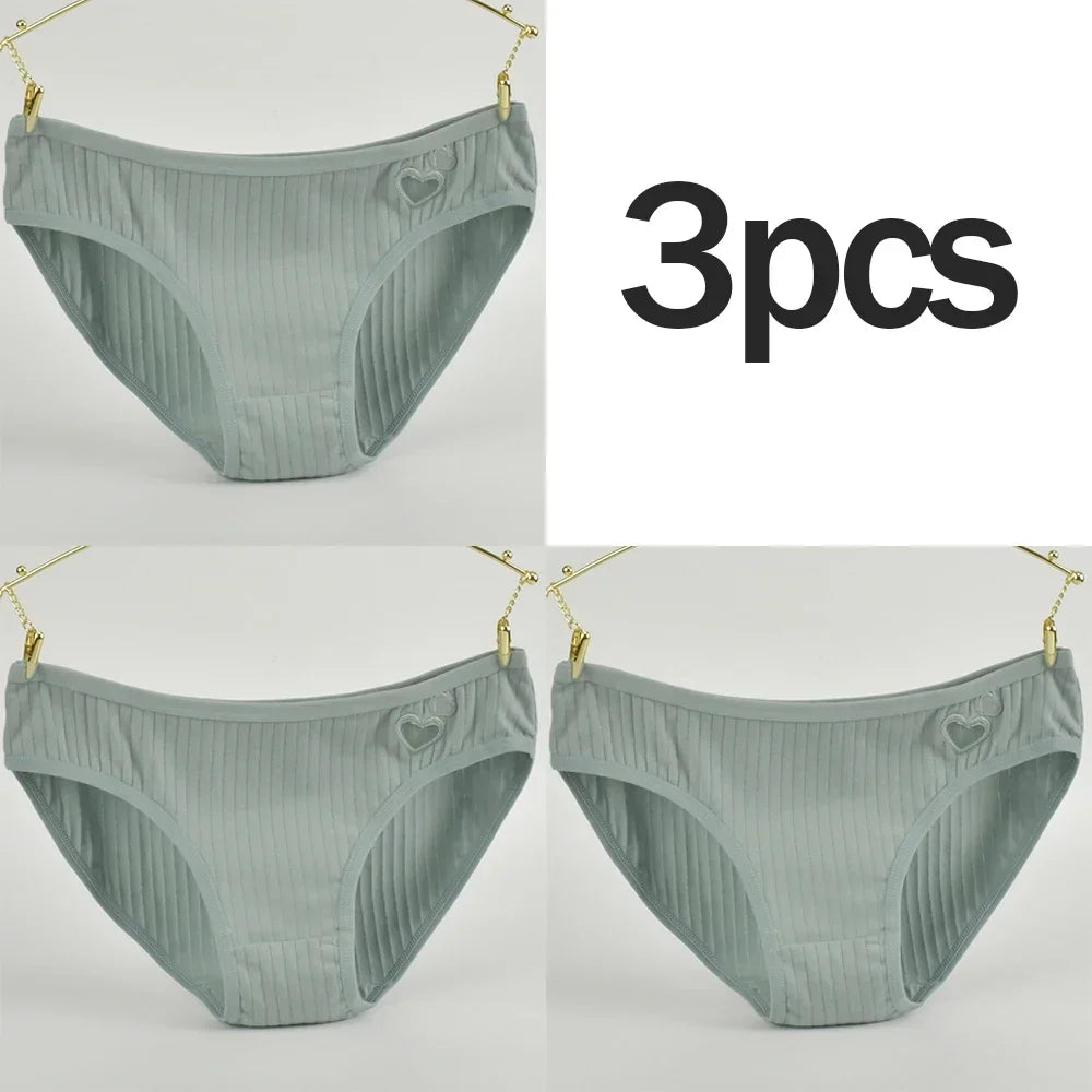 3Pcs Women's Cotton Briefs Underwear Hollow Heart Panties Woman Soft Breathable Female Panties Intimate Lingerie Underpants New
