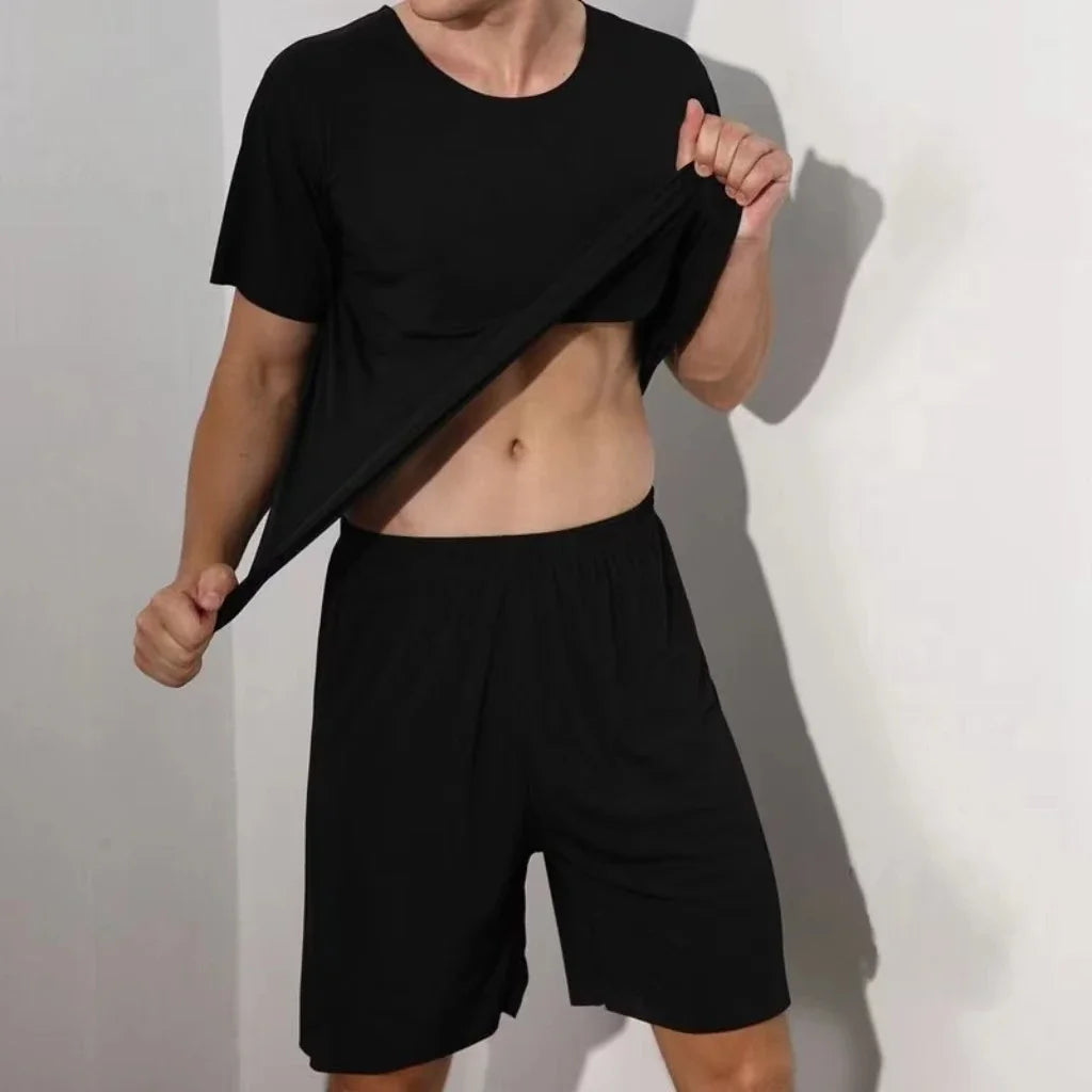 Men's two-piece ice silk pajamas Loungewear men's Plus Size Pajamas Home Set Men's summer thin modal short sleeve pajamas