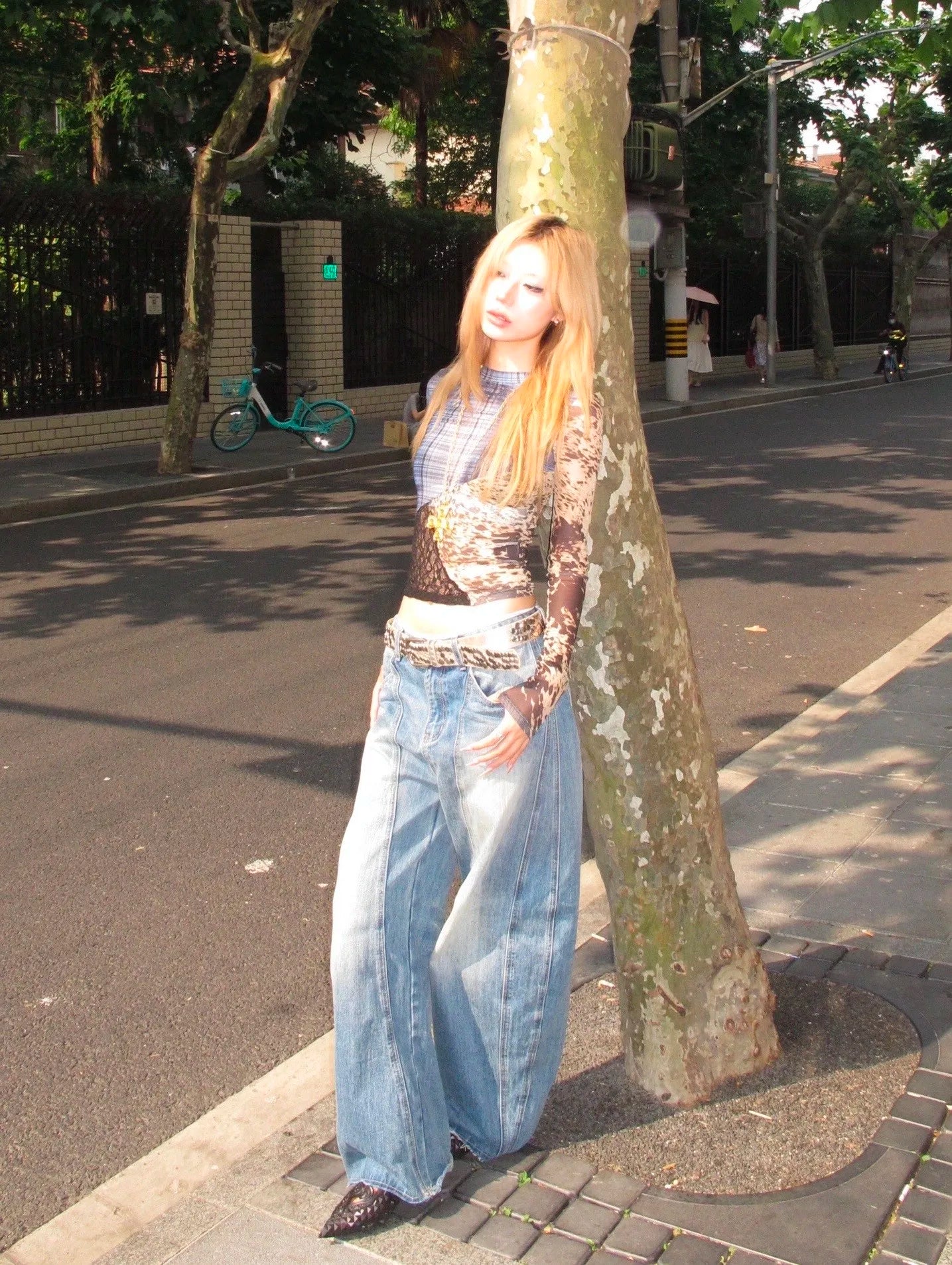 Karrram Japanese Y2k Patchwork Mesh Tops Trashy 2000s Lace Sheer Top Grunge Aesthetics Irregular T-shirt Vintage Harajuku Korean