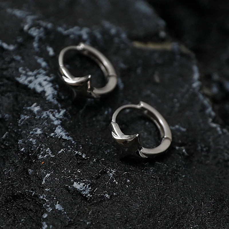 1Pcs Gothic Silver Color Star Hoops Earrings For Women Men Teens Luxury New Fashion Trendy Party Jewelry Aesthetic Accessories