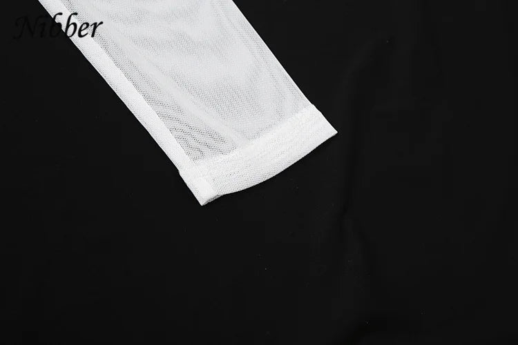 Nibber Lace up Woman Letter Print Bodysuits U Collar Hollow Out Long Sleeves Skinny Mesh Look Slimmer Korean Hottie Outfits