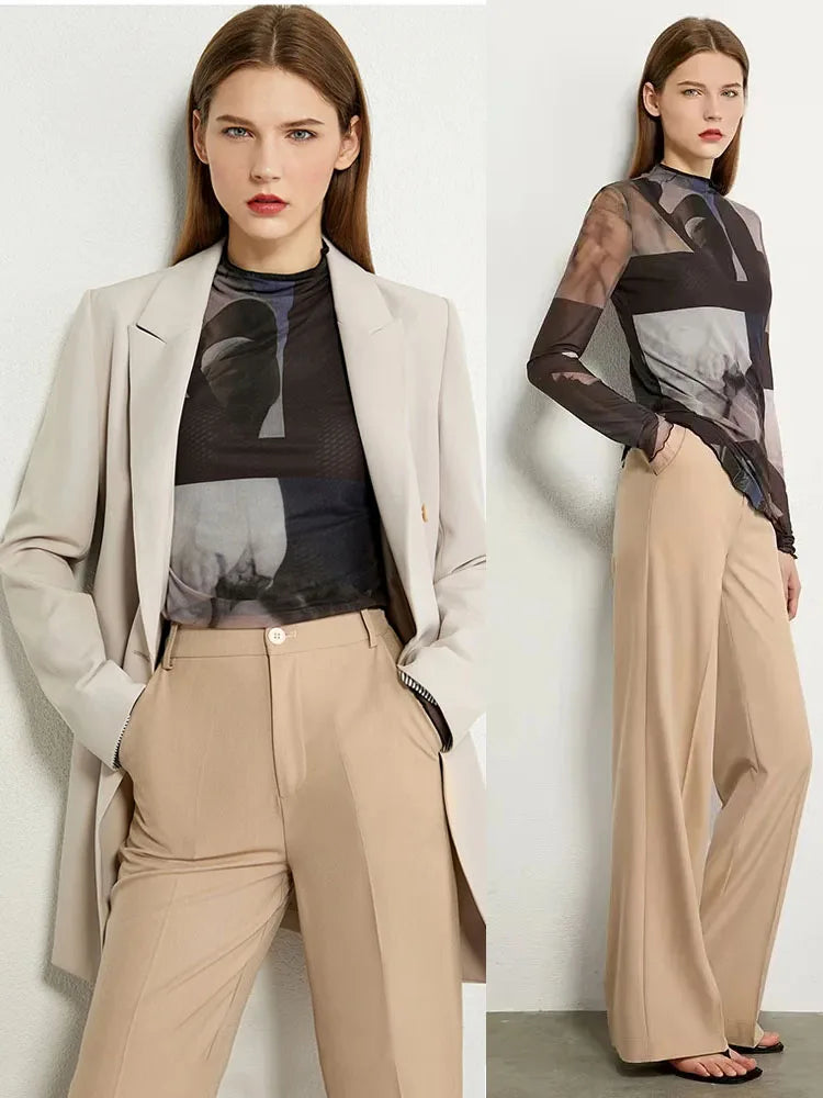 AMII Minimalism Long sleeve T-shirts for Women 2025 Spring New Bottoming Shirt Mesh Printing Inside Slim Trendy Tops 12421003