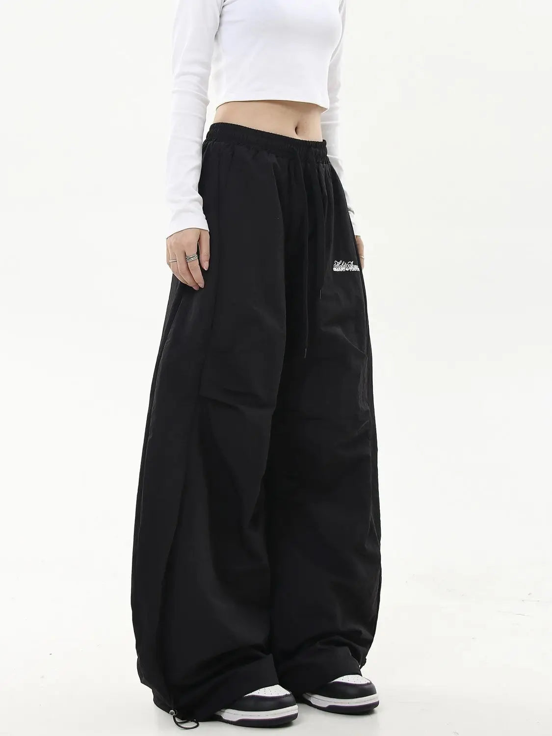 HOUZHOU Oversized Brushed Women Pants Vintage Pleated Wide Leg Trousers Warm Winter Baggy Black Trousers Harajuku Casual Joggers