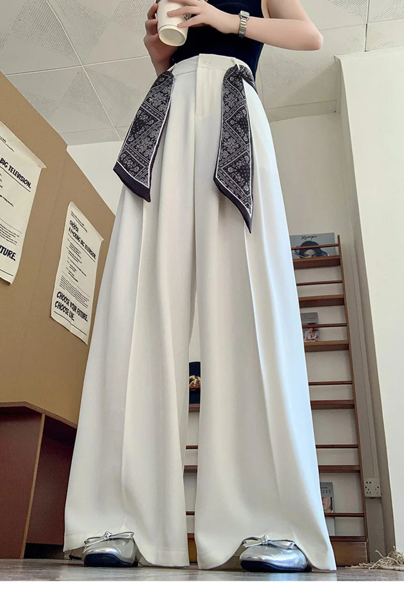 Zoki Chic Lace Up Suit Wide Leg Pant Women Elegant Loose High Waist Bow Trousers Korean Fashion Female Casual Sweet Pants New