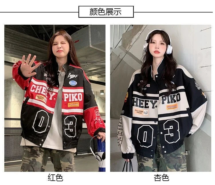 2023 Y2k Red White Bomber F1 Jacket Women Men Biker Racer Jacket Retro Hip Hop Grunge Clothes Trend Oversize Windbreaker Varsity