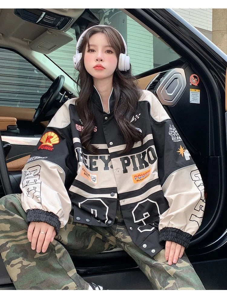 2023 Y2k Red White Bomber F1 Jacket Women Men Biker Racer Jacket Retro Hip Hop Grunge Clothes Trend Oversize Windbreaker Varsity